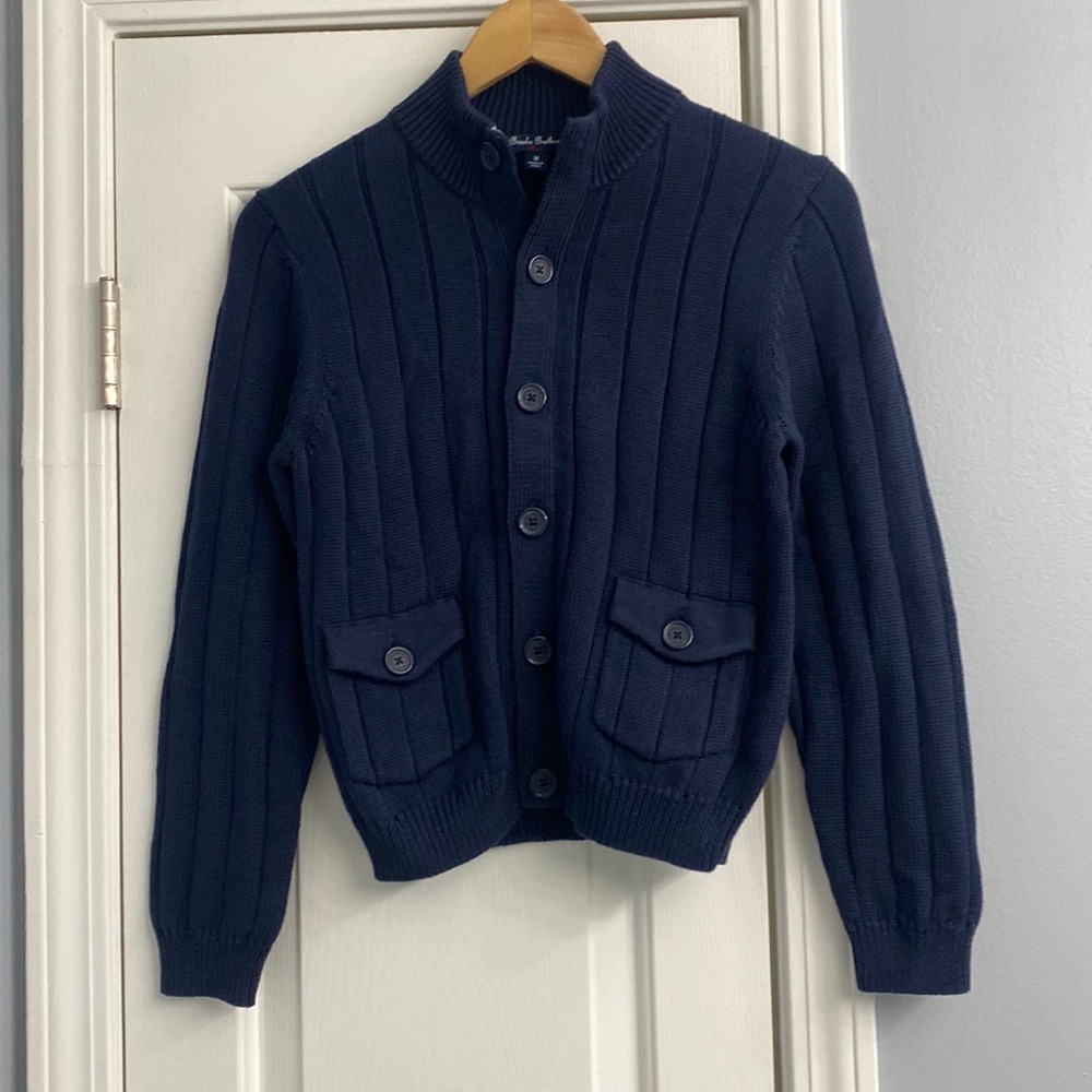Brooks Brothers Knit Cotton ButtonDown Sweater Cardigan Navy Blue Boy’s M 10-12